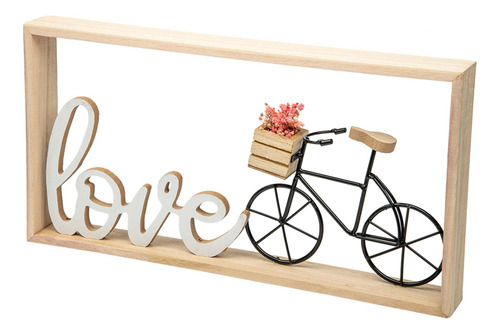 Adorno Love Bicicleta En Marco De Madera