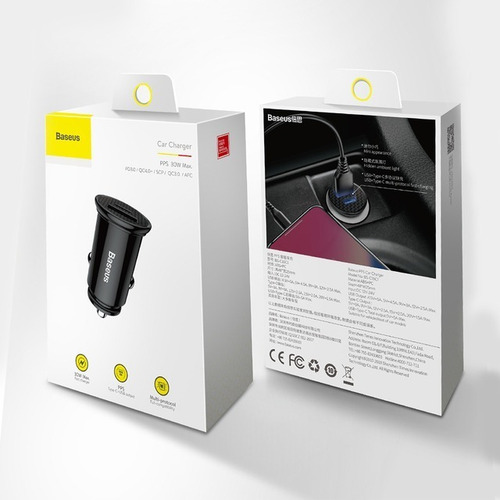 Imagen 8 de 10 de Cargador Celular Auto Usb Usbc Carga Rapida Turbo 30w Baseus