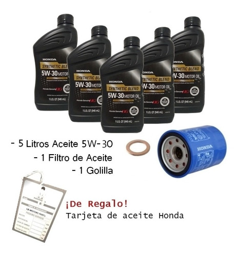 Pack Aceite Honda 5w30 5 Lts + Filtro De Aceite Y Golilla