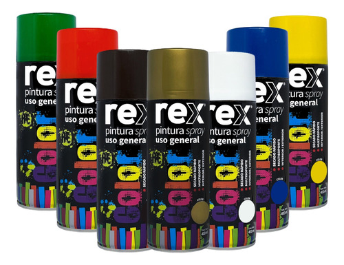 Pintura En Spray Uso General Secado Rápido Rex 400ml Colores
