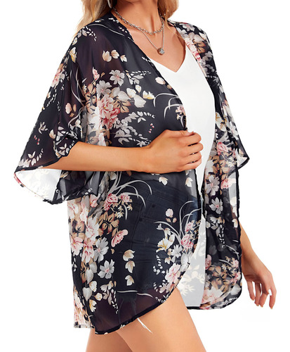 Abrigos Tipo Kimono Con Estampado Floral Y Manga Abullonada