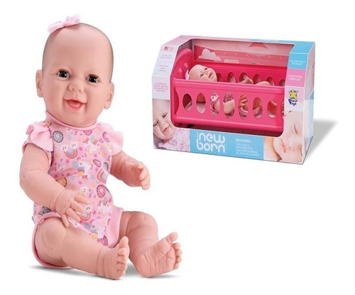 Boneca Bebê New Born Diver Com Bercinho E Chupeta Divertoys