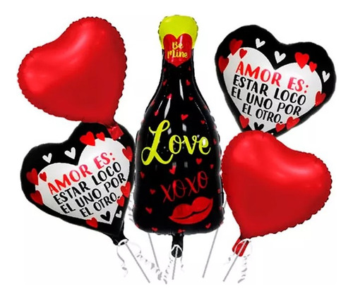 Pack Set De Globos Metálicos Botella De Amor 60 Piezas