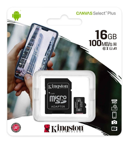 Memoria Micro Sd 16gb Kingston Clase 10 Canvas Select Plus