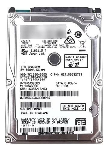 Disco Duro Hitachi Travelstar Serie 7k1000 Sata De 1 Tb 2,5