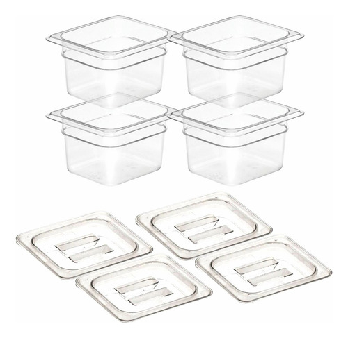 Kit De 4 Cubas Gastronômicas Com Tampa Acrilico 1/6 100mm
