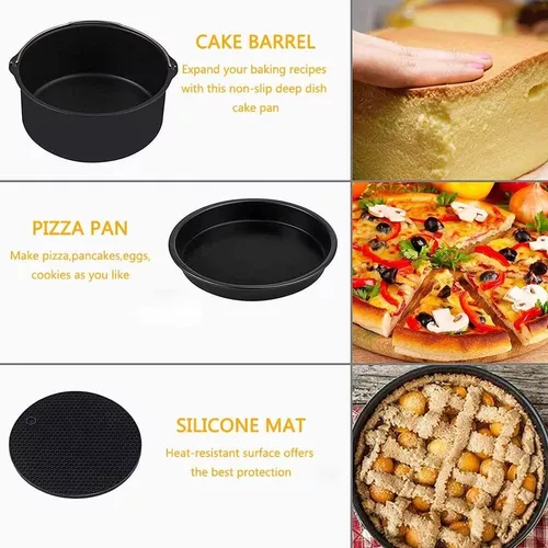 Juego de 7 accesorios para freidora de aire con molde de bocados de huevo  de 8 pulgadas, bandeja para pizza, barril de pastel, estante de brocheta