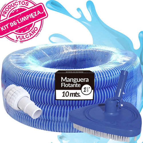 Imagen 1 de 10 de Kit Limpieza Vulcano: Limpiafondo + Manguera X 10mt + Acople