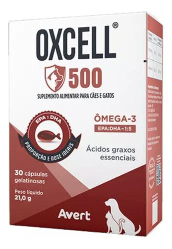 Oxcell 500 Avert  30 Cápsulas Ômega-3 Sup. P/ Cães E Gatos 