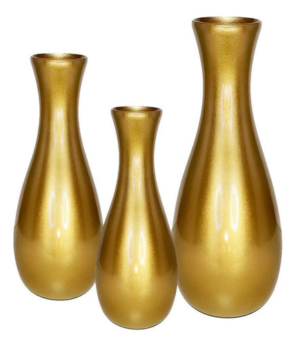 Trio Vasos Garrafas Grandes Em Cerâmica Decorativa - Golden