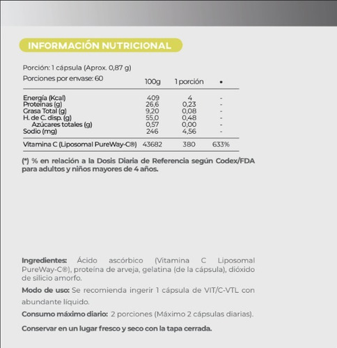 Vit/c-vital - Vitamina C Liposomal 380mg / 60 Cápsulas Sabor Sin Sabor