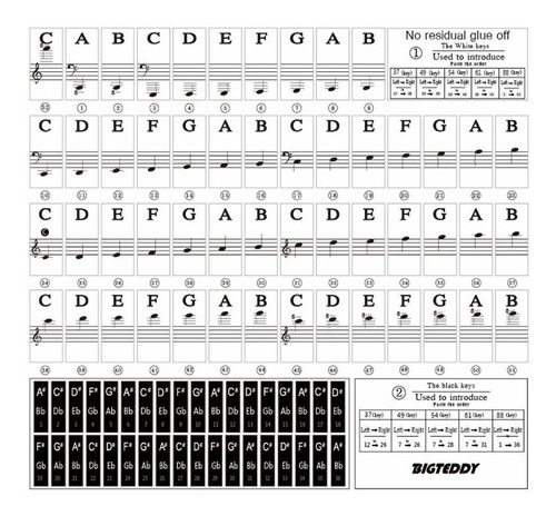 Pegatina Piano Para Tecla Etiqueta Tranparent Extraible