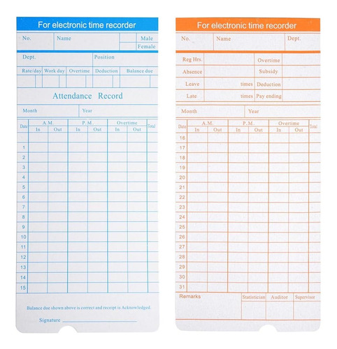 200 Count Monthly Time Clock Cards Timecard For Employe...