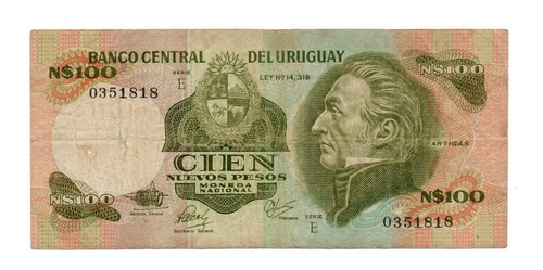 Uruguay Billete 100 Nuevos Pesos Año 1986 P#62