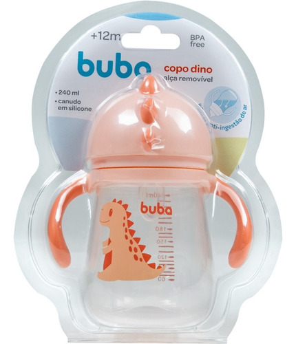 Imagem 4 de 8 de Copo Com Canudo Infantil De Transição 240ml Alça Dino - Buba