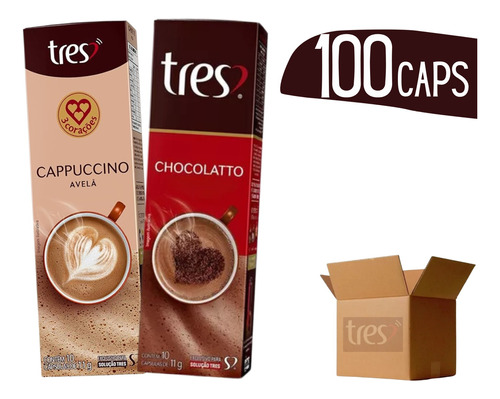 Capsulas Três Corações Chocolatto + Cappuccino Avelã 100 Und