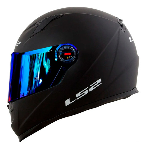 Capacete Ls2 Ff358 Monocolor Preto Fosco + Viseira Azul