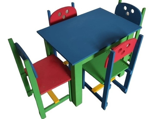 Juego Mesa Y 4 Sillas Madera De Colores Para Niños  Oferta