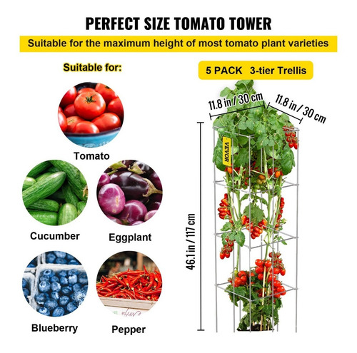 Jaula De Tomate Jardín Estaca Enrejado De Verdura 5 Pza