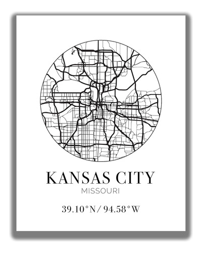  Mapa De Calle De Kansas City Mo Arte De Pared 11x14 Vi...
