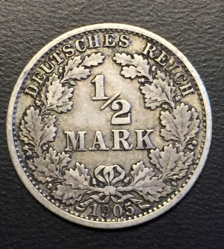 Ale285 Moneda Alemania Imperio 1/2 Mark 1905 J Vf Plata Ayff