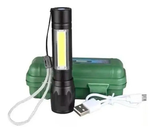 Mini Linterna Tactica Led Zoom Recargable Usb + Estuche 