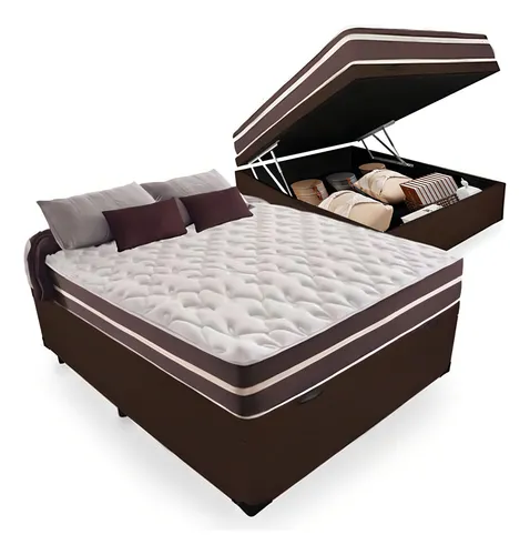 comprar Cama Box Baú Casal + Colchão De Molas Classic Superlastic Cor Marrom