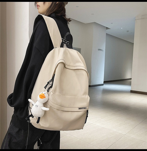 Mochila De Gran Capacidad Con Dije Para Estudiantes Color Blanco Diseño De La Tela Lisa