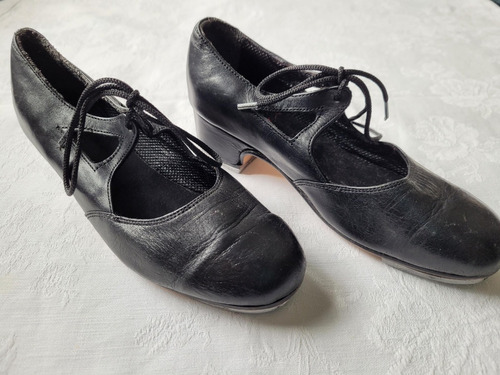 Danza: Zapatos De Cuero Con Cordones + Chapitas Taco Y Punta