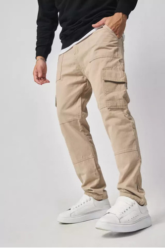  Pantalon Cargo De Hombre Gabardina Rigida Beige Ralph Bond