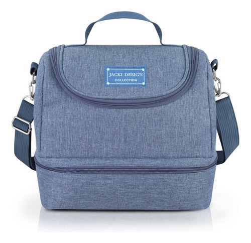 Lancheira Termica Trabalho Escolar Bolsa Fitness Divisória Azul Jeans