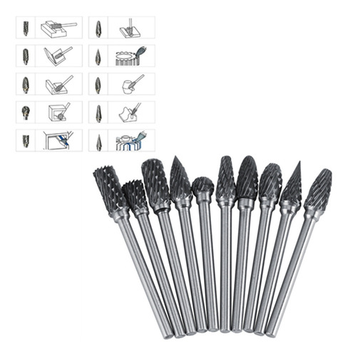 Juego De 10 Limas Rotativas De Acero De Carburo De Tungsteno