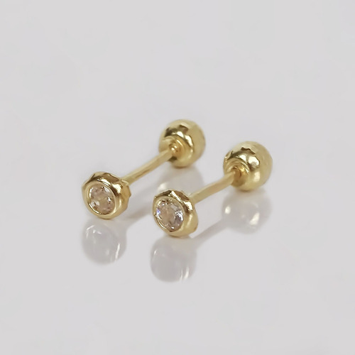 Amor Eterno - Broqueles Bisel Mini Bebé 2mm / Aretes Oro 10k