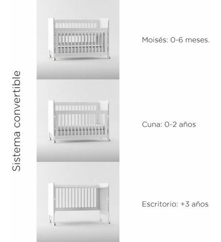 Imagen 5 de 10 de Cuna Escocia 120x60 Convertible En Escritorio