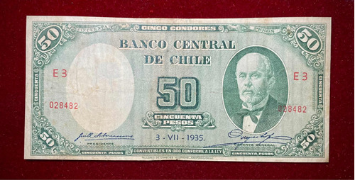 Billete 50 Pesos Chile 1935 Pick 94 C.1 Con Fecha