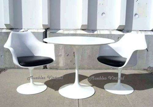 Imagen 3 de 3 de Mesa Tulip Saarinen 90cm De Diametro Blanco Y Negro