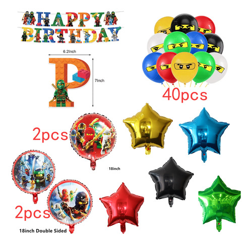 50pzs Set Globos Ninjago Padrisimo Kit Fiesta Cumpleaños