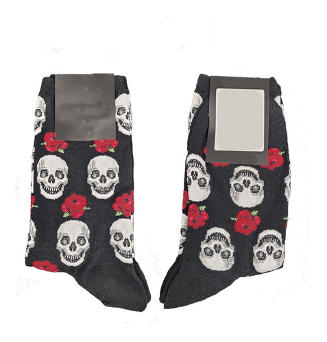 Calcetines Tipo Crew Sockete Calavera Floreada