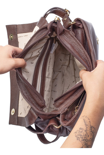 Bolsa Tiracolo De Couro Liso Com Tampa Rose Cor Café