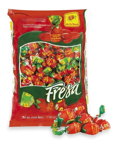 Caramelo Relleno Sabor Fresa 100pz De La Rosa Dulce Fruta