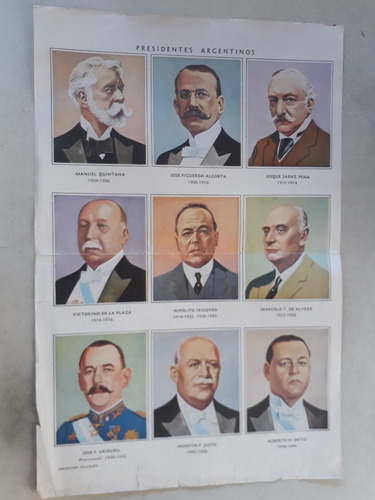 Antigua Lamina Coleccion Billiken Presidentes Argentinos