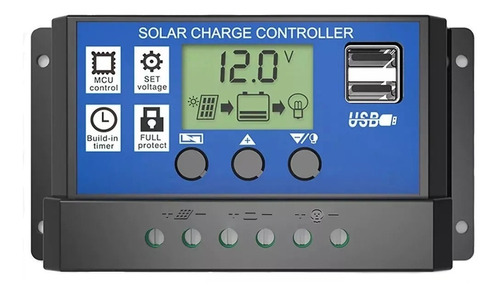 Controlador De Carga Solar 12v 24v Pwm 30a Dual Usb