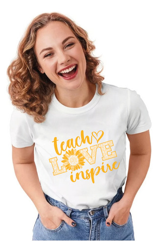 Playera Girasol Maestra Teacher Enseñar, Inspirar, Amar