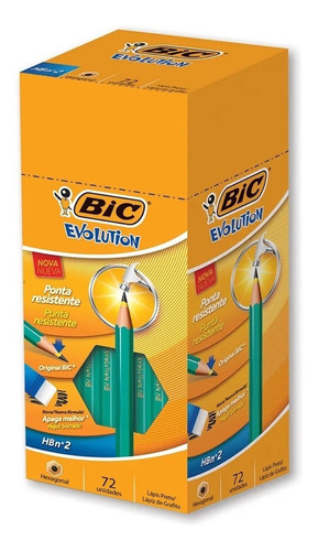 Caixa Lápis De Escrever Bic Hexagonal Com Borracha 72 Un