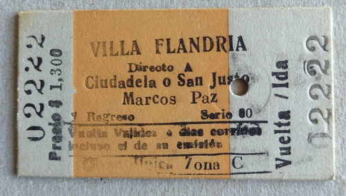 Boleto De Tren De Estación Villa Flandria