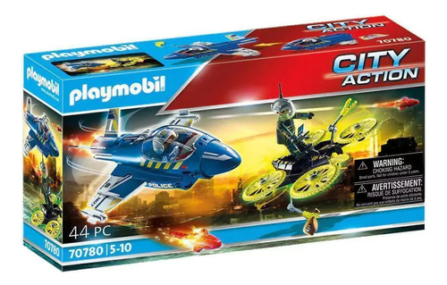 Playmobil Jet De Policía Persecución A Dron +44pcs Y 2 Figs. Jet De Policía