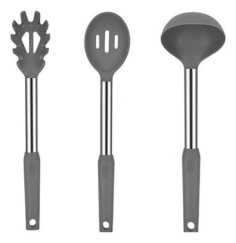 Set Cucharones Utensilios De Cocina X 3 Acero Y Silicona