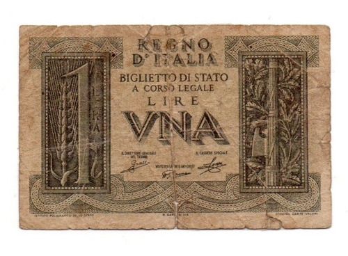 Italia Billete 1 Lira Biglietto Di Stato Año 1939 P#26