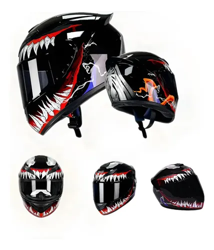 Capacete Masculino Venom Preto Brilhante Integral Adulto Vemon Sólido Brilhante 62