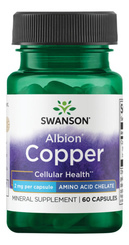 Swanson Suplemento de Albion Cobre, 2mg por cápsula, 60 cápsulas para 2 meses